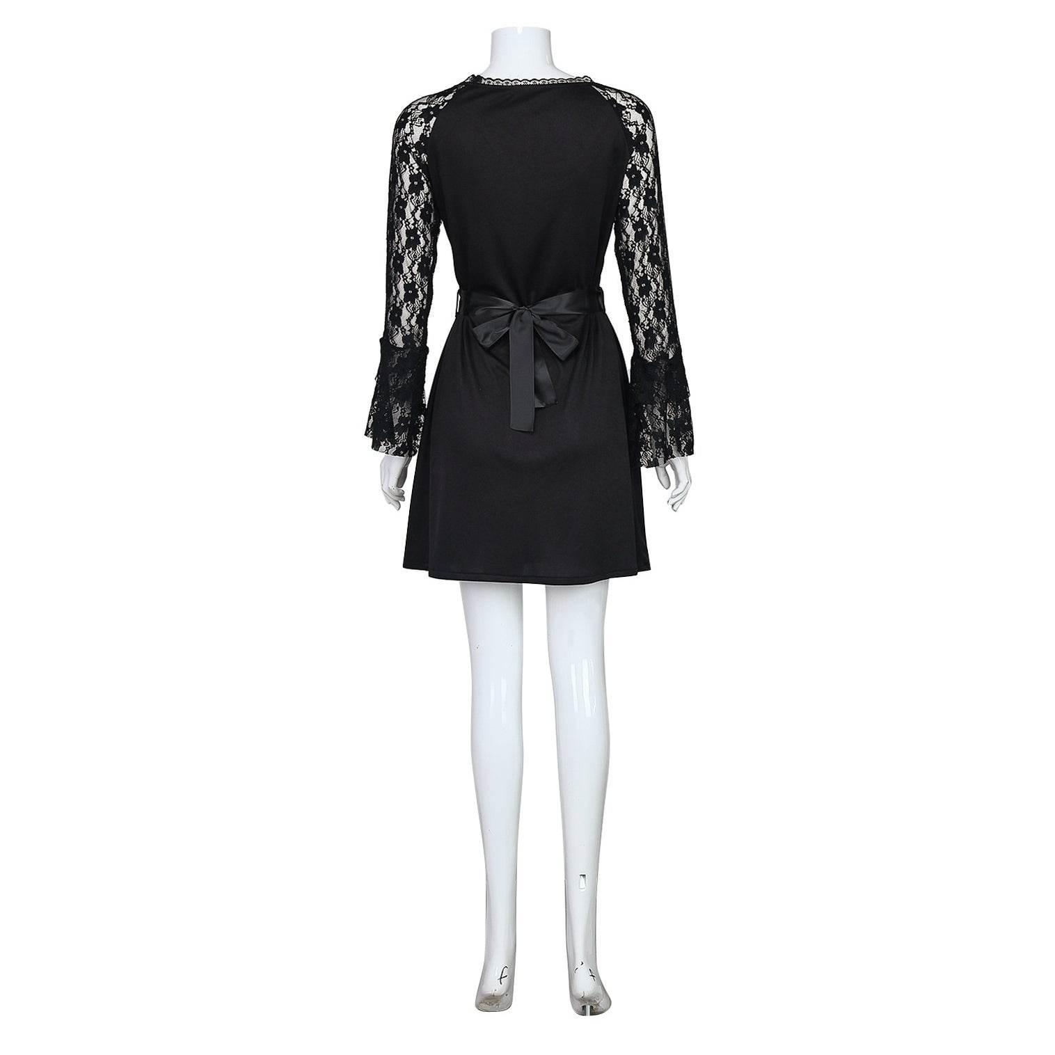 Lisa Frankenstein Misty Cosplay Costume Women Black Lace Long-sleeved Dress Party Carnival - Azufun
