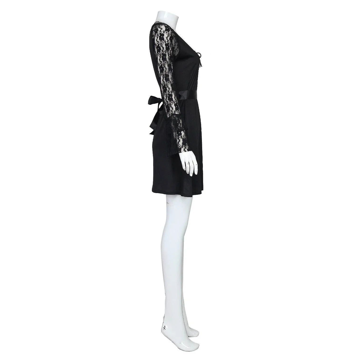 Lisa Frankenstein Misty Cosplay Costume Women Black Lace Long-sleeved Dress Party Carnival - Azufun