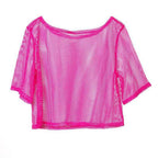 1980s Top Fishnet Women T-shirt 80s Costumes Cosplay Party Carnival - Azufun