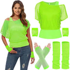 1980s Top Fishnet Women T-shirt Suit 80s Costumes Cosplay Party Carnival - Azufun