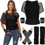 1980s Top Fishnet Women T-shirt Suit 80s Costumes Cosplay Party Carnival - Azufun