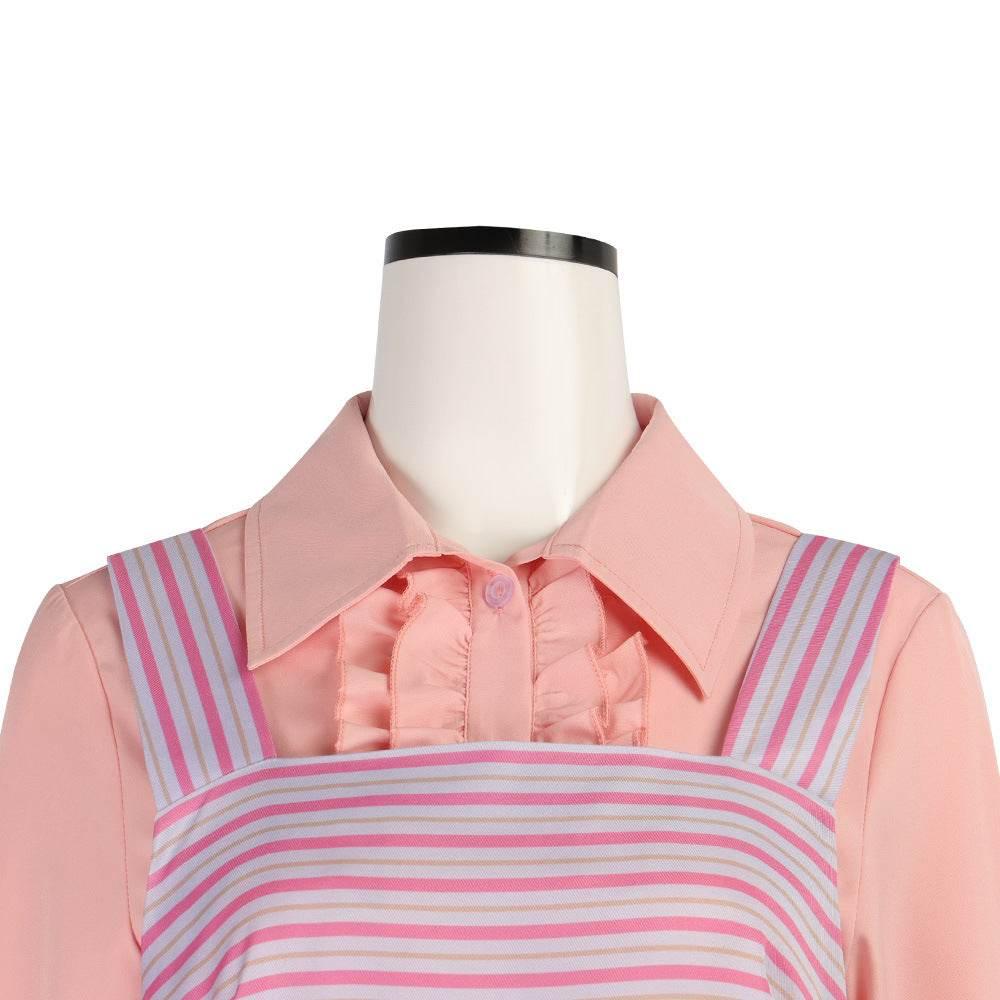 Wicked Glinda Pink Women Stripe Dress Outfit Carnival Cosplay Costume - Azufun