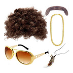 70s party Halloween props role play Elvis style ball wig glasses beard set - Azufun