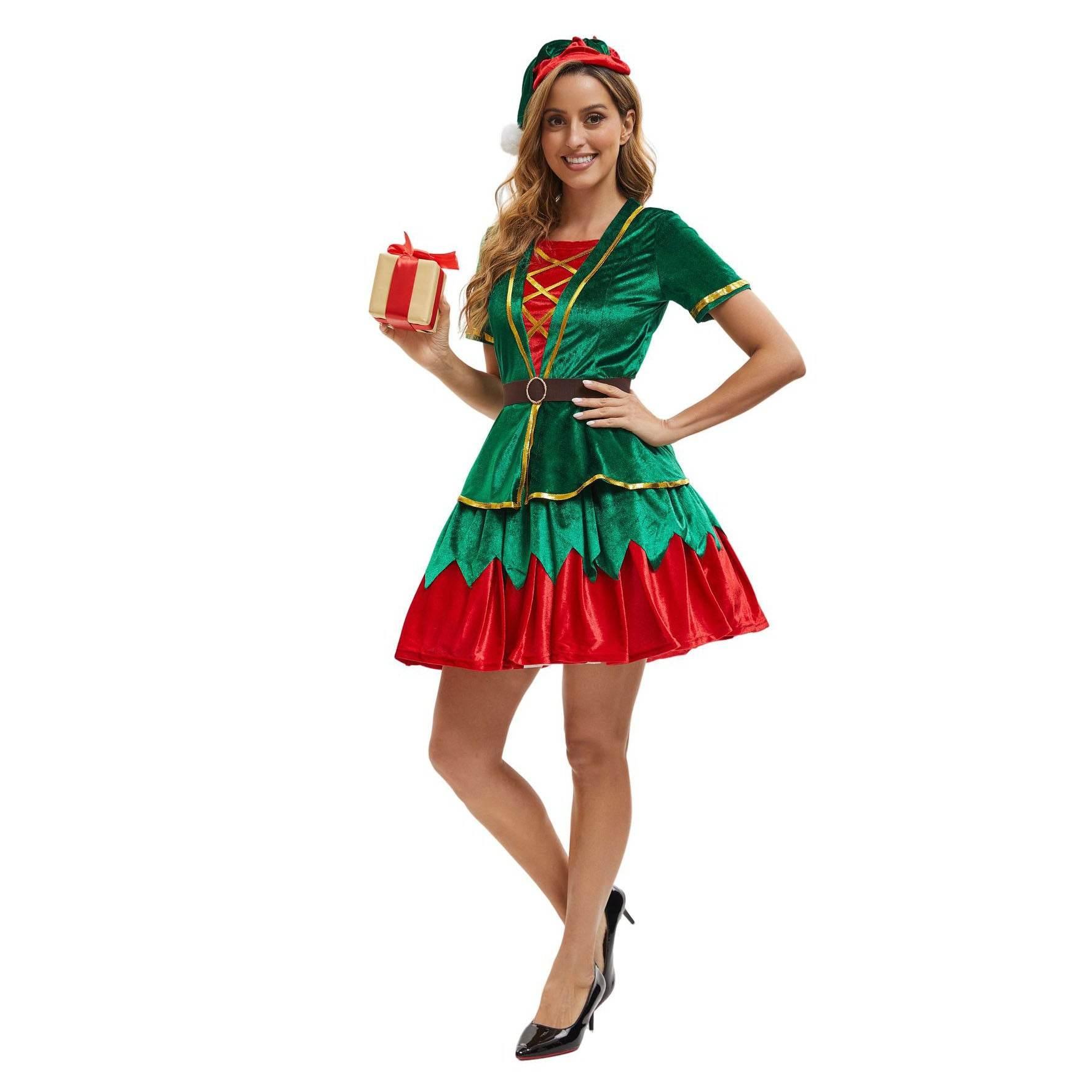 Green Christmas Party dress Costume adult couple stage costume - Azufun