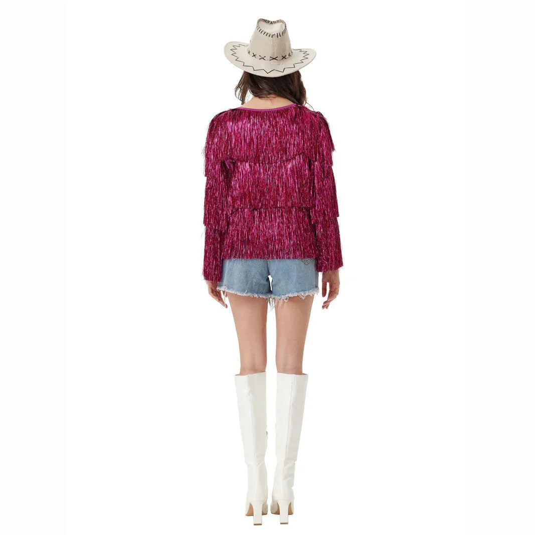 Fever Tassel Tinsel Festival Jacket Halloween Costume for women - Azufun