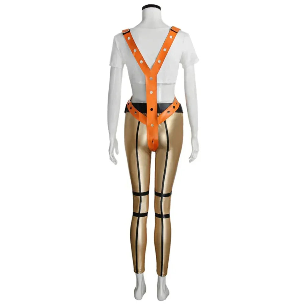 The Fifth Element Leeloo Cosplay Costume Skinny Bodysuit Pants Short T-Shirt - Azufun