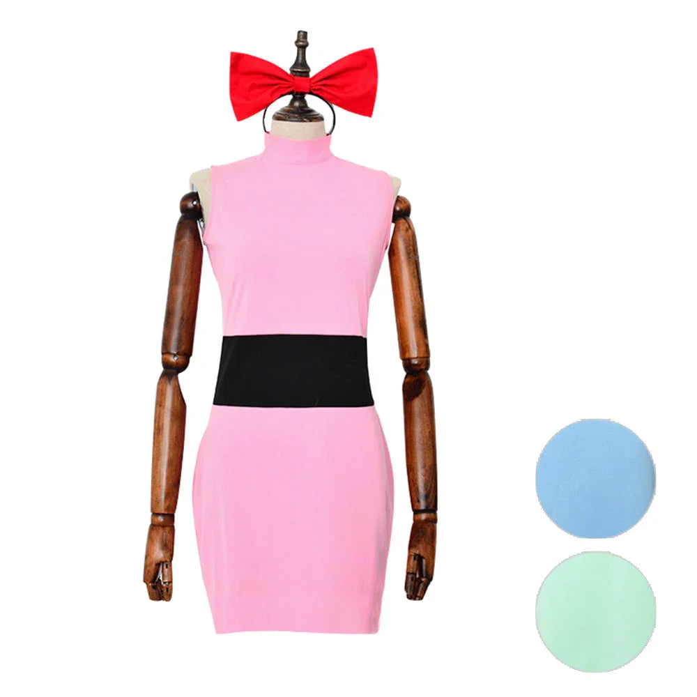 The Powerpuff Girls Blossom Costume Pink Blue Green Mini Fancy Dress - Azufun