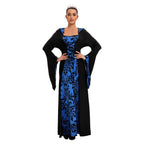 Medieval Hooded Swing Dress Costume Printed Retro Long Sleeves