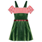 Women Gingerbread Costume Stripes Print Christmas Dance Dress