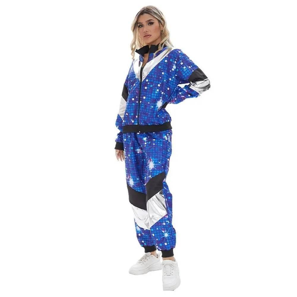80s Retro Disco Hip Hop Fancy Dress Adult Costume Outfits Carnival Suit - Azufun
