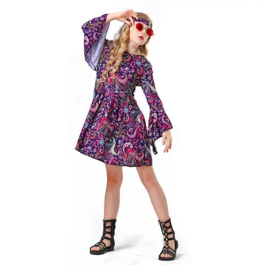 Children's 70s Retro Disco Hippie Fancy Dress Costumes Country Singer Cosplay - Azufun