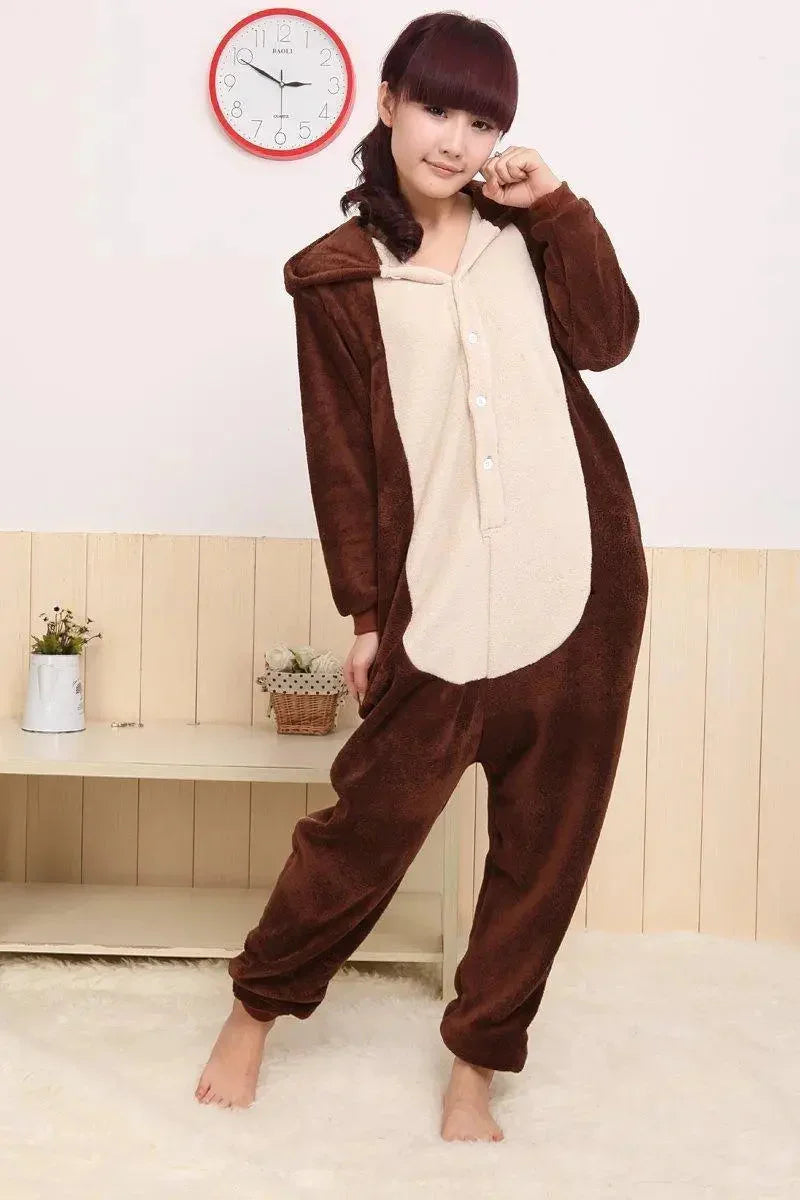 Coffee Squirrel Animal Onesie Hoodie Kigurumi Costume Pajamas - Pajamasbuy