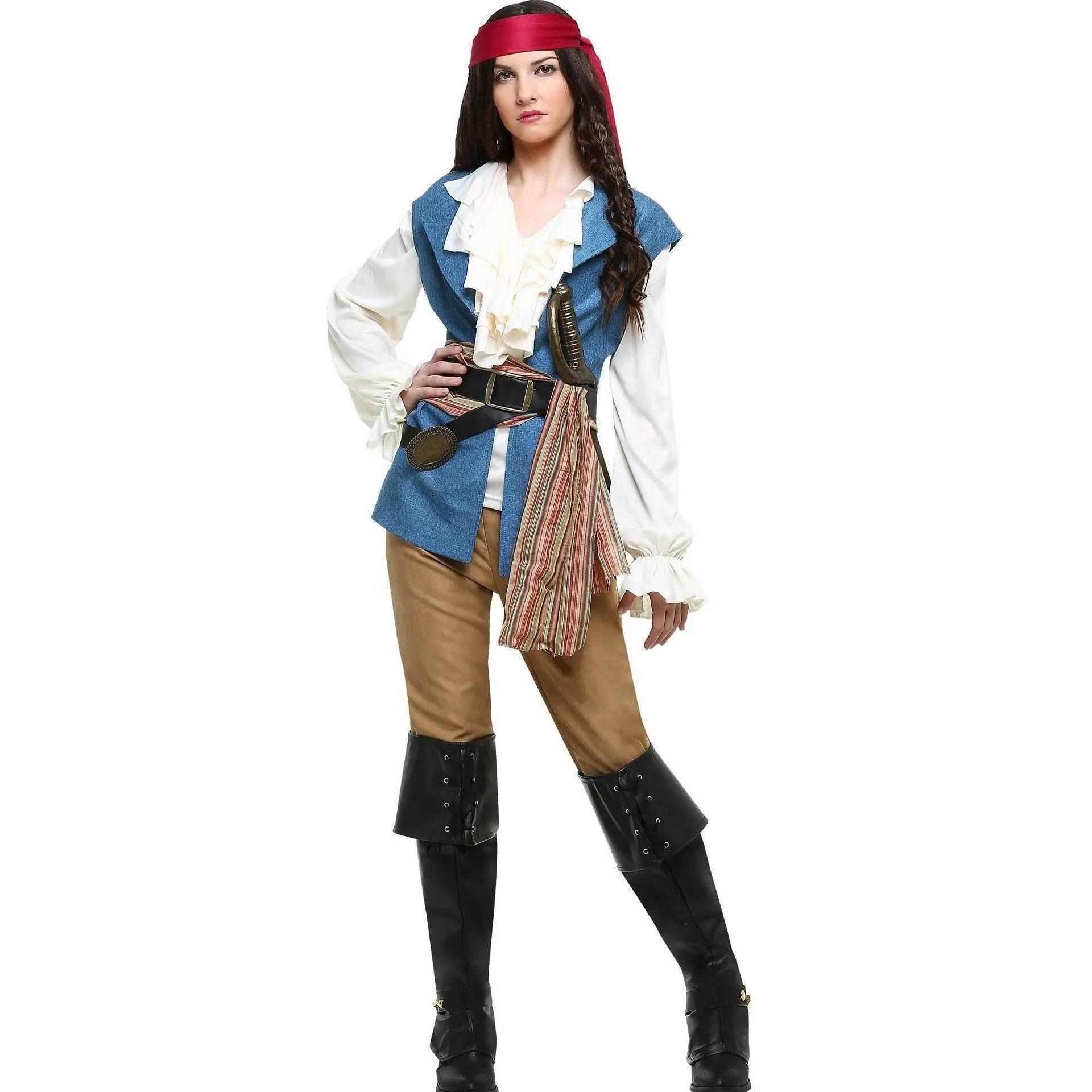 Couples Caribbean Captain Pirate Outfit Cosplay Costumes Fancy Dress Halloween Adult - Azufun
