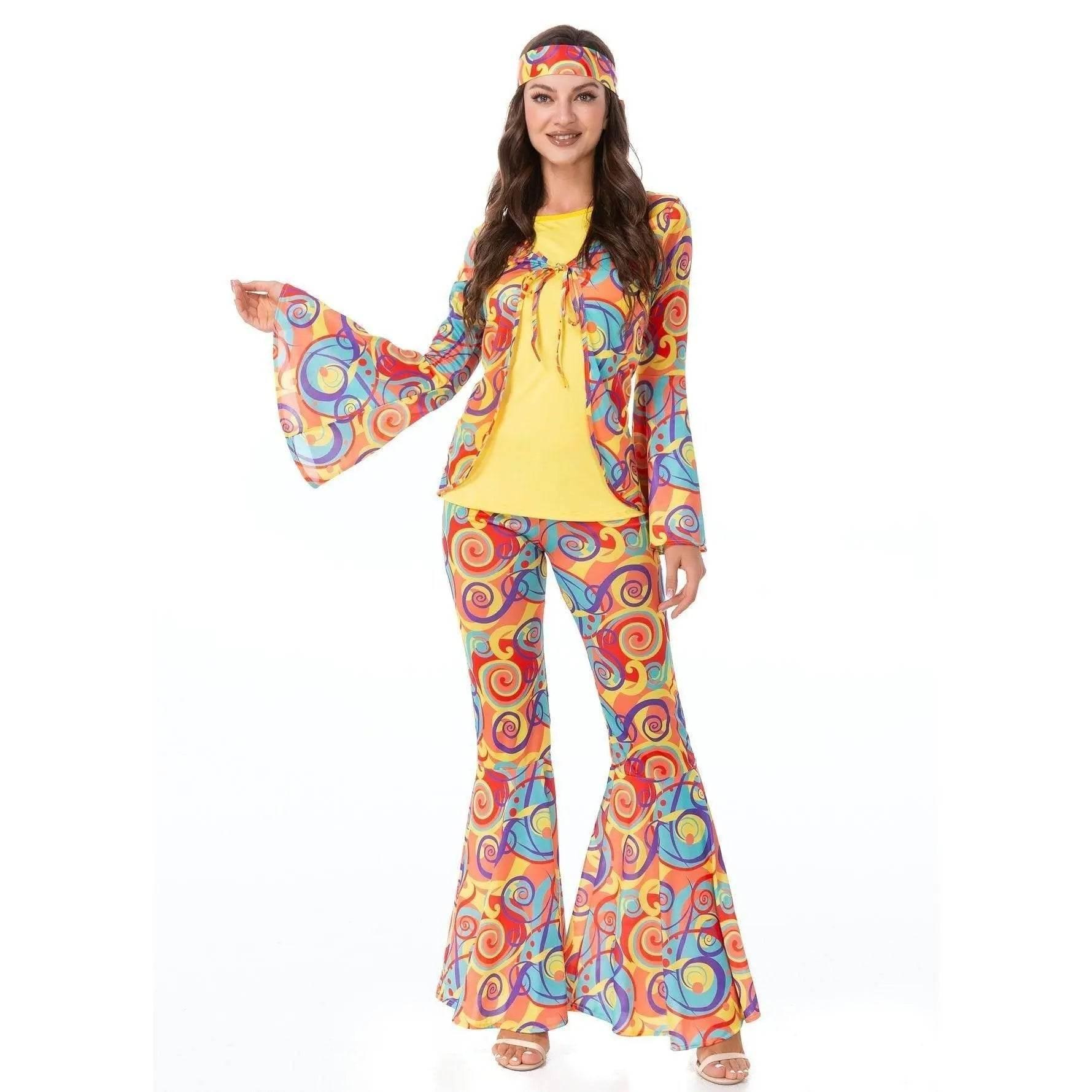 Disco 70s Fancy Dress Retro hip-hop hippie Couple Stage Costumes Halloween - Azufun