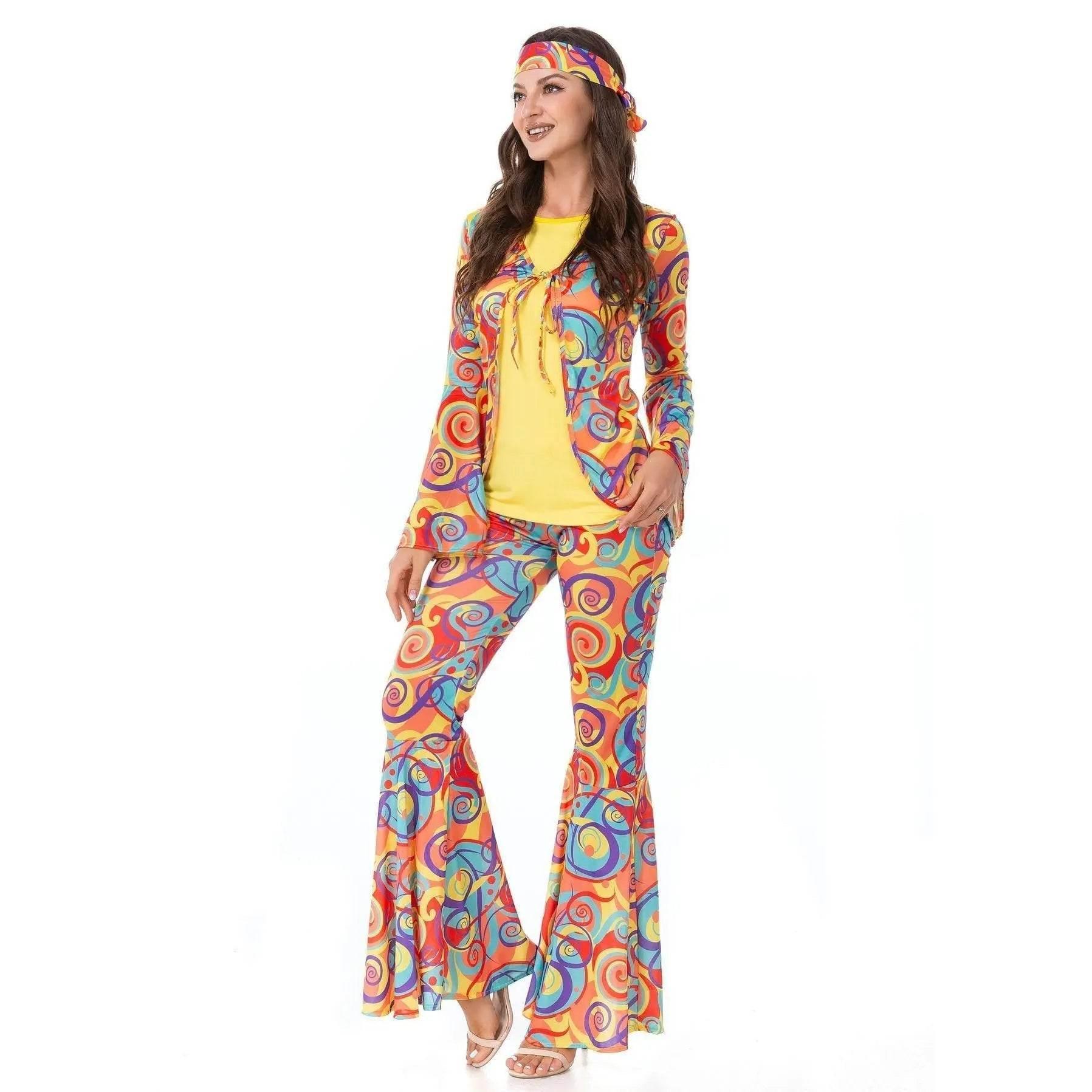 Disco 70s Fancy Dress Retro hip-hop hippie Couple Stage Costumes Halloween - Azufun