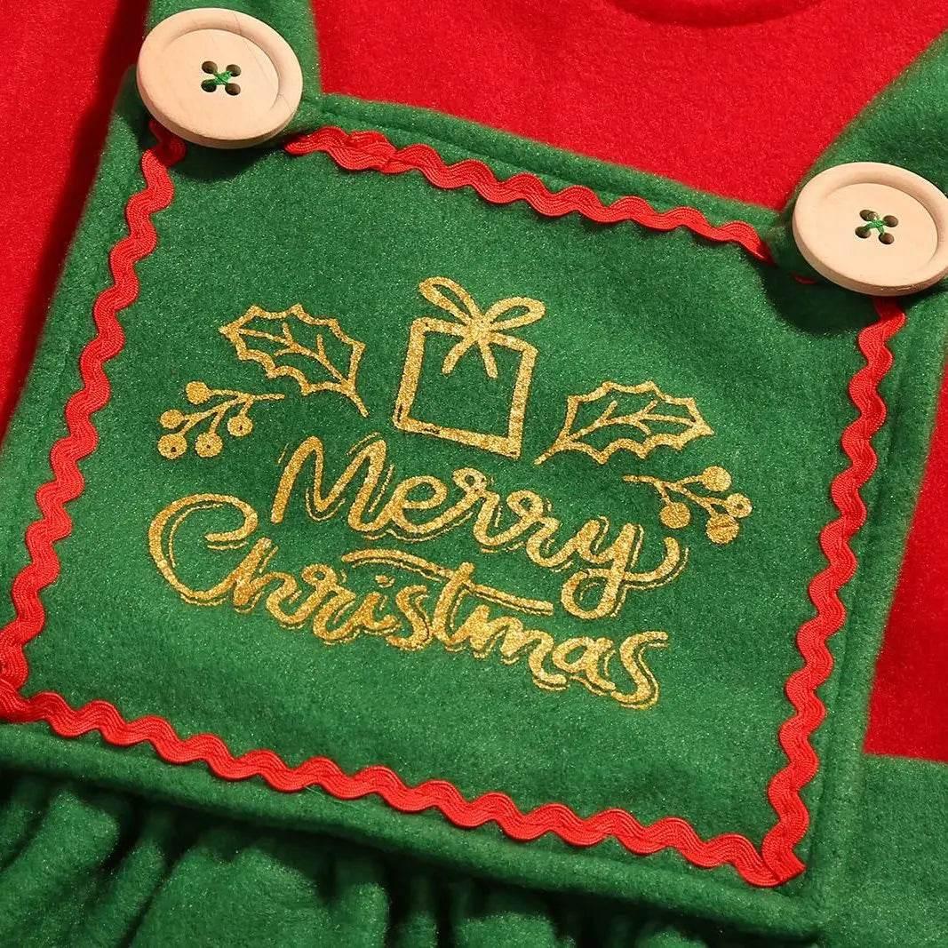 Elf Costume for Girls Boy Kids Christmas Party Dress Outfit - Azufun