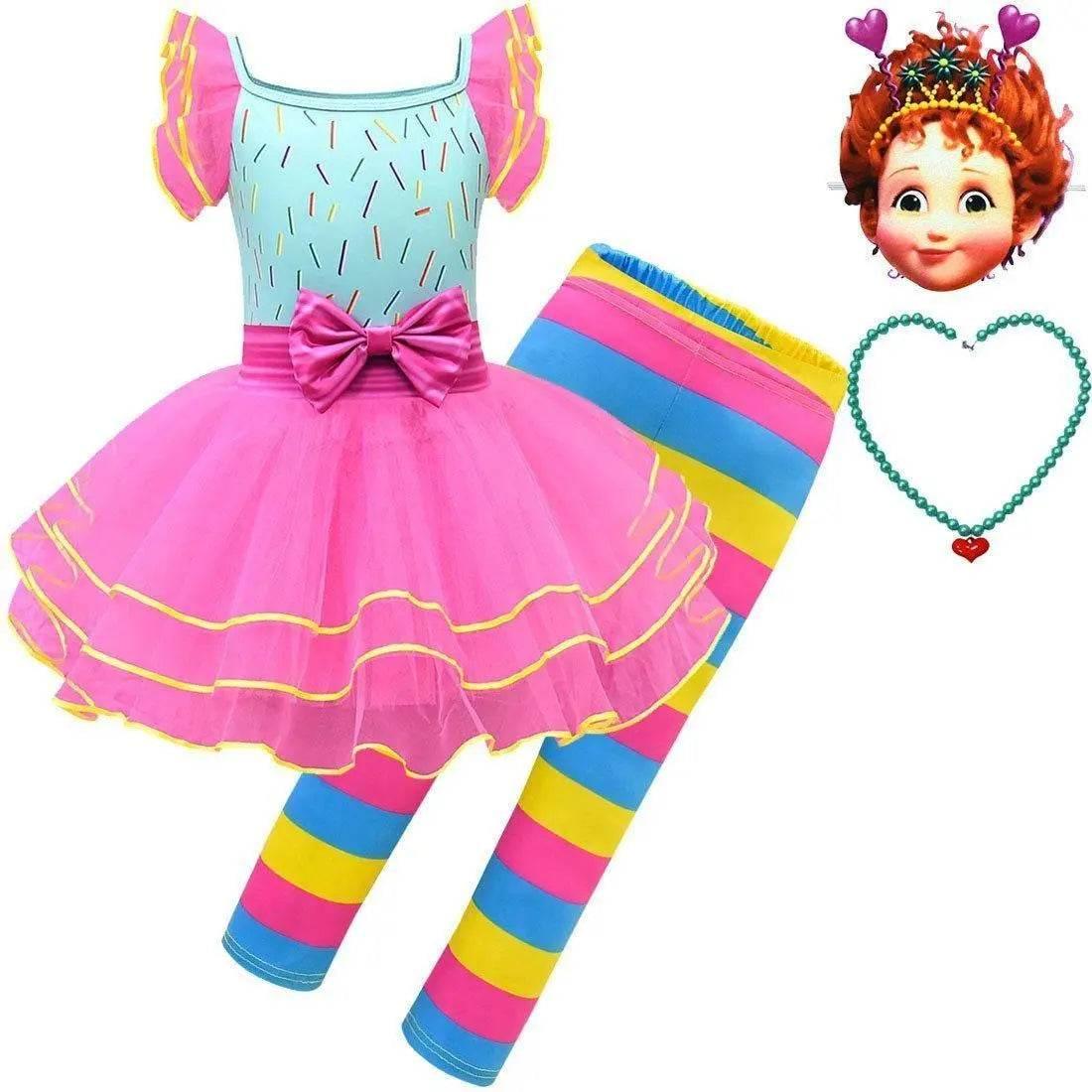 Fancy Nancy Cosplay Halloween Costume Dress and Pants Performance Clothes 4 Pieces - Azufun