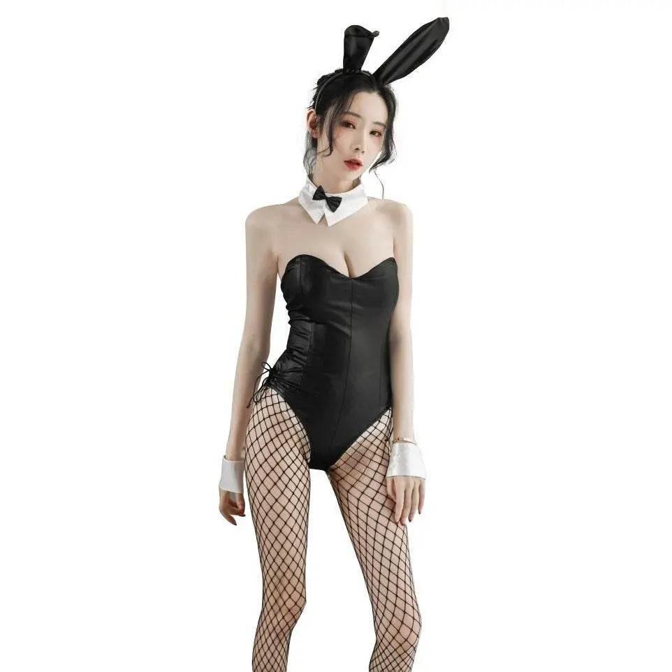 Fever Bunny Costume jumpsuit Patent leather uniform - Azufun