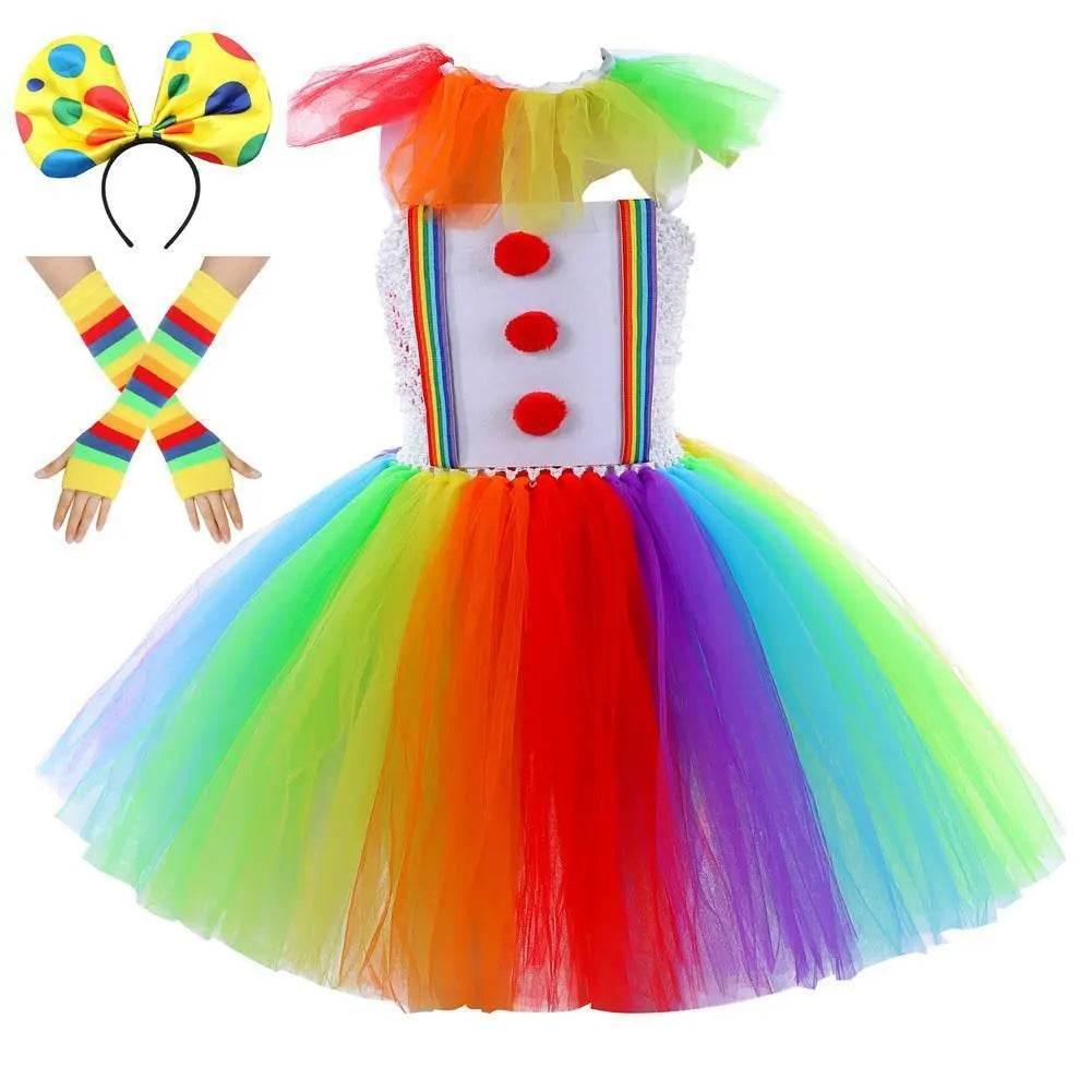 Girls' Clown Flower Princess Sleeve Tutu Dress Embroidery Party Bridesmaid Dresses - Azufun