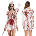 Halloween Nurse Blood Dress Cosplay Costume For Women - Azufun