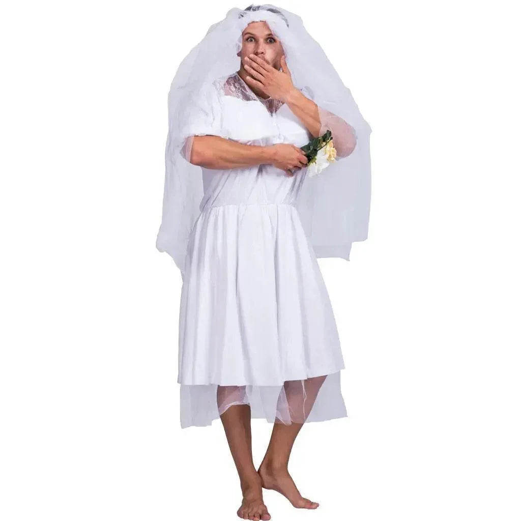 Halloween Wedding Dress Costumes White Bride Funny Party Adult Wedding Suit Party Outift for Men - Azufun