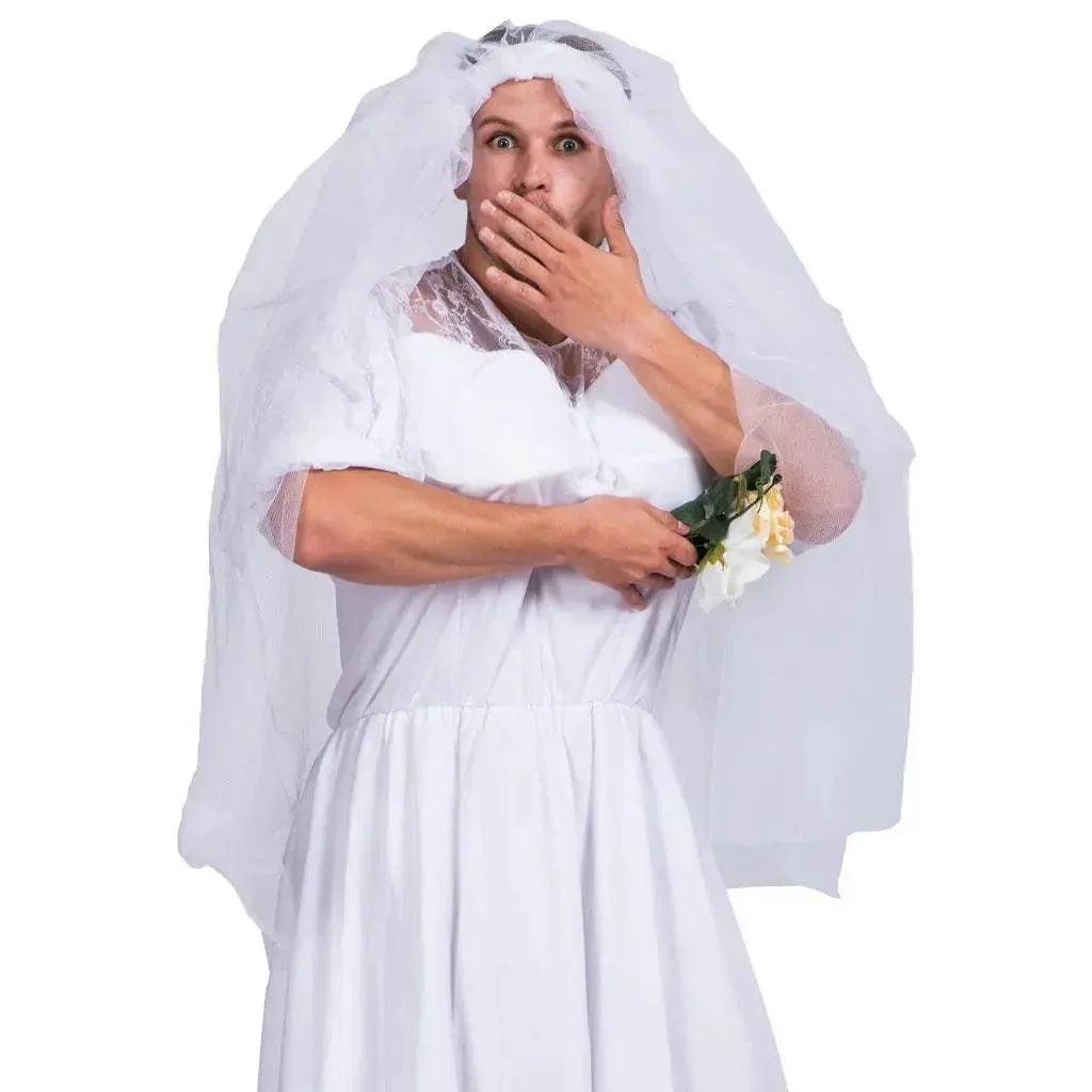 Halloween Wedding Dress Costumes White Bride Funny Party Adult Wedding Suit Party Outift for Men - Azufun