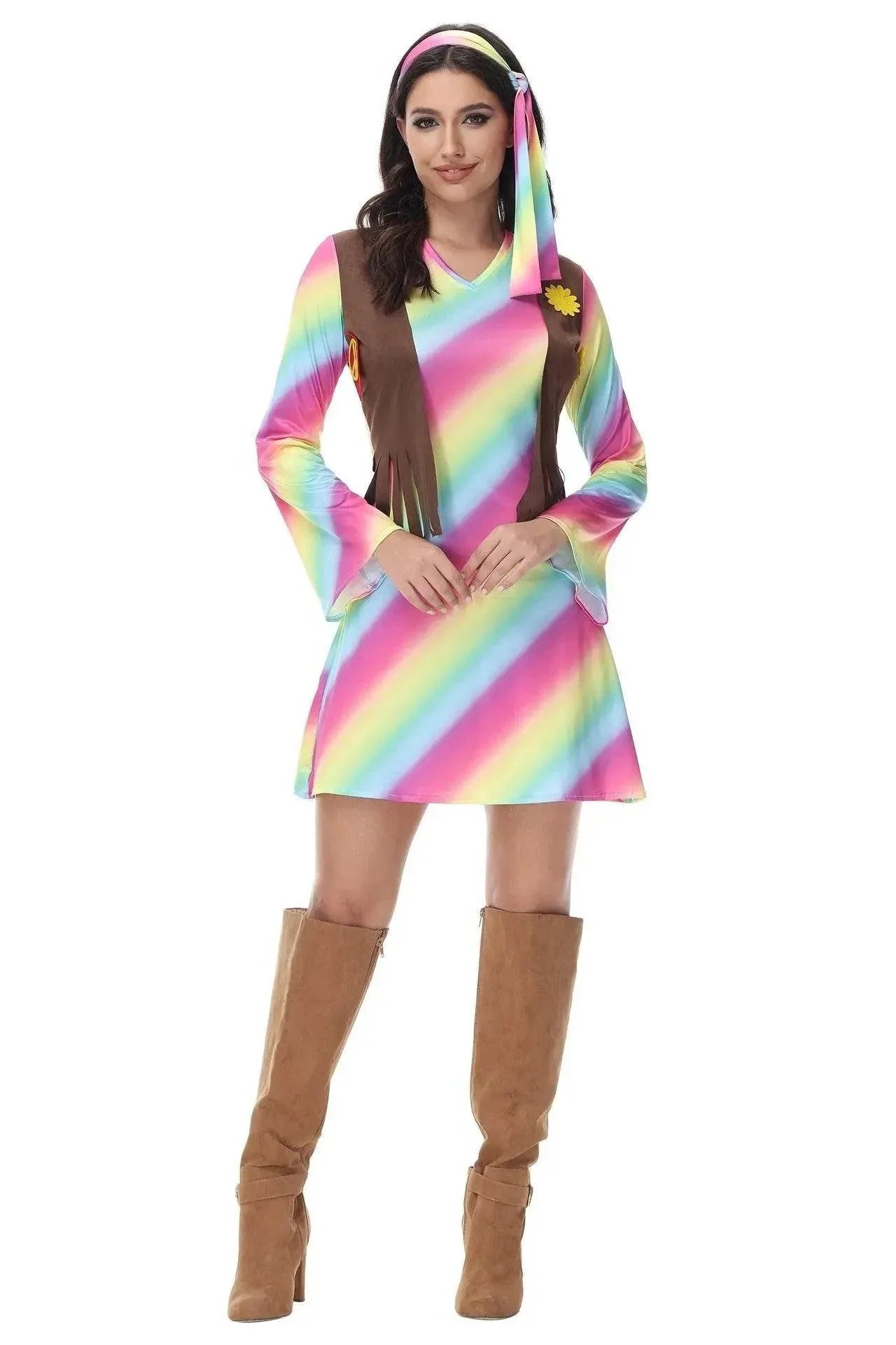 Halloween cosplay Adult retro 70s disco Hippie Fancy Dress Costume - Azufun