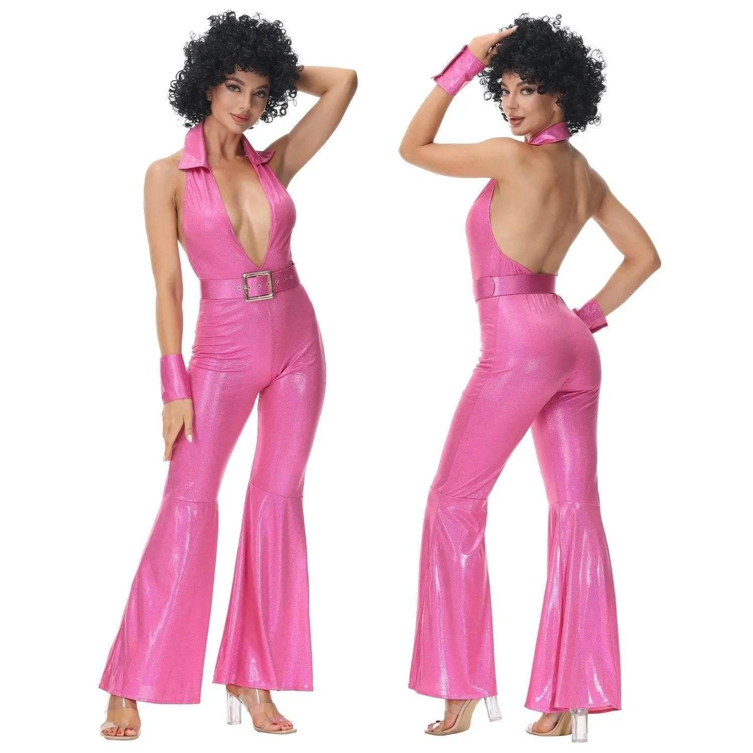 Hip Hop Rock Hippie 70s Costumes Fancy Dress Cosplay Halloween Outfit Jumpsuit Female - Azufun