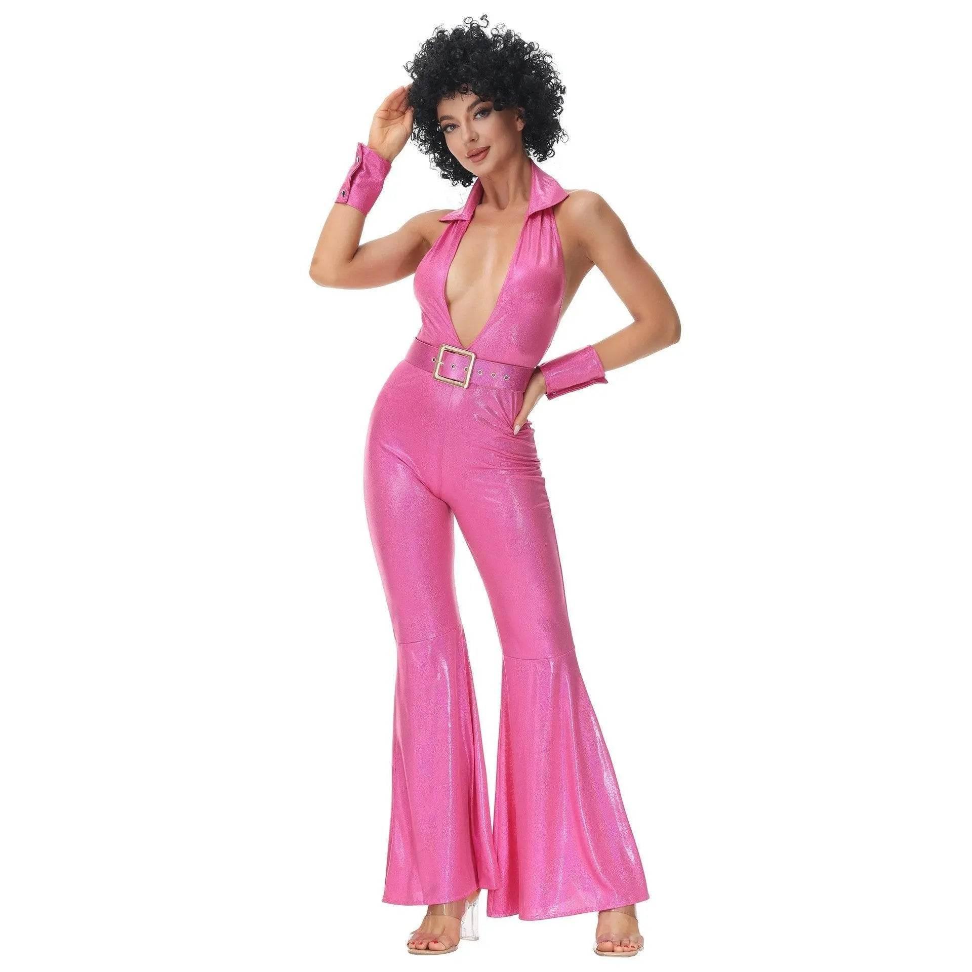 Hip Hop Rock Hippie 70s Costumes Fancy Dress Cosplay Halloween Outfit Jumpsuit Female - Azufun