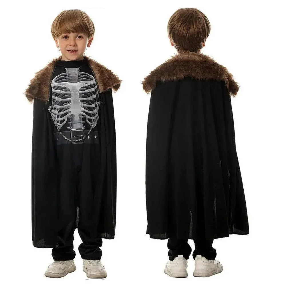 Kids Skeleton Knight Cosplay Costume Scary Halloween Kindergarten Stage Performance Outfit - Azufun