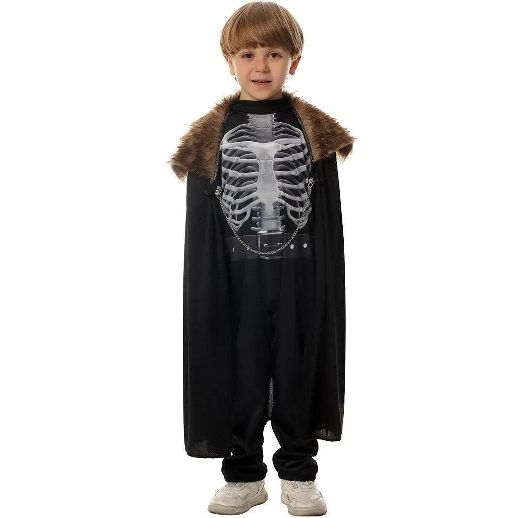 Kids Skeleton Knight Cosplay Costume Scary Halloween Kindergarten Stage Performance Outfit - Azufun