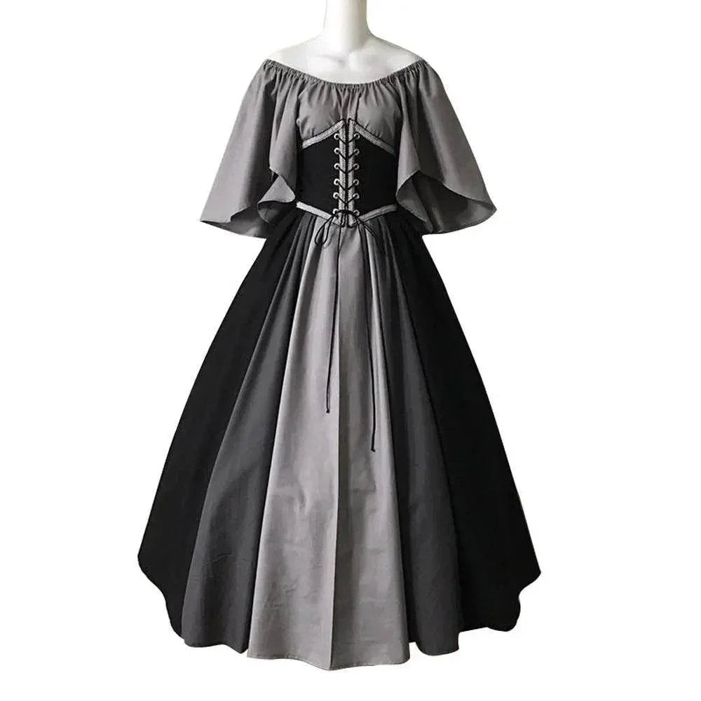 Medieval retro flying sleeves tie waist long one shoulder dress For Women - Azufun
