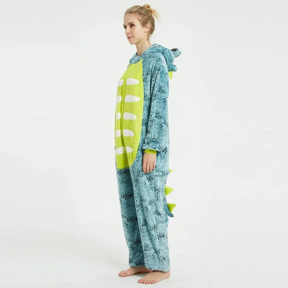 Onesie Kigurumi Pajamas Print Frog Adult's Flannel blue Frog Winter Sleepwear Animal Costume - Pajamasbuy