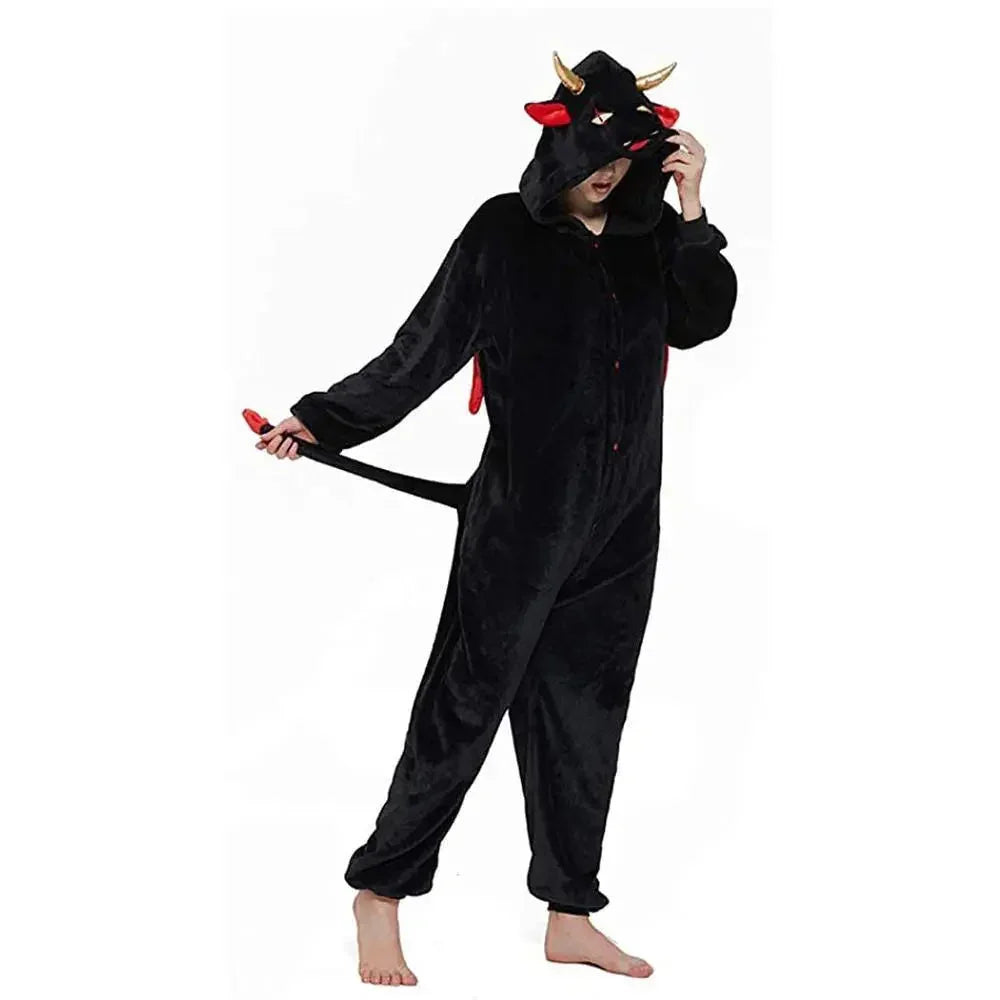 Onesie Kigurumi Pajamas Print New Demon Adult's Flannel Winter Sleepwear Animal Costume - Pajamasbuy