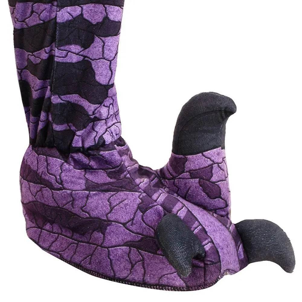 Ravenous Raptor Dinosaur Cosplay Costume Purple Hooded Jumpsuit Outfit Halloween for Kids - Azufun