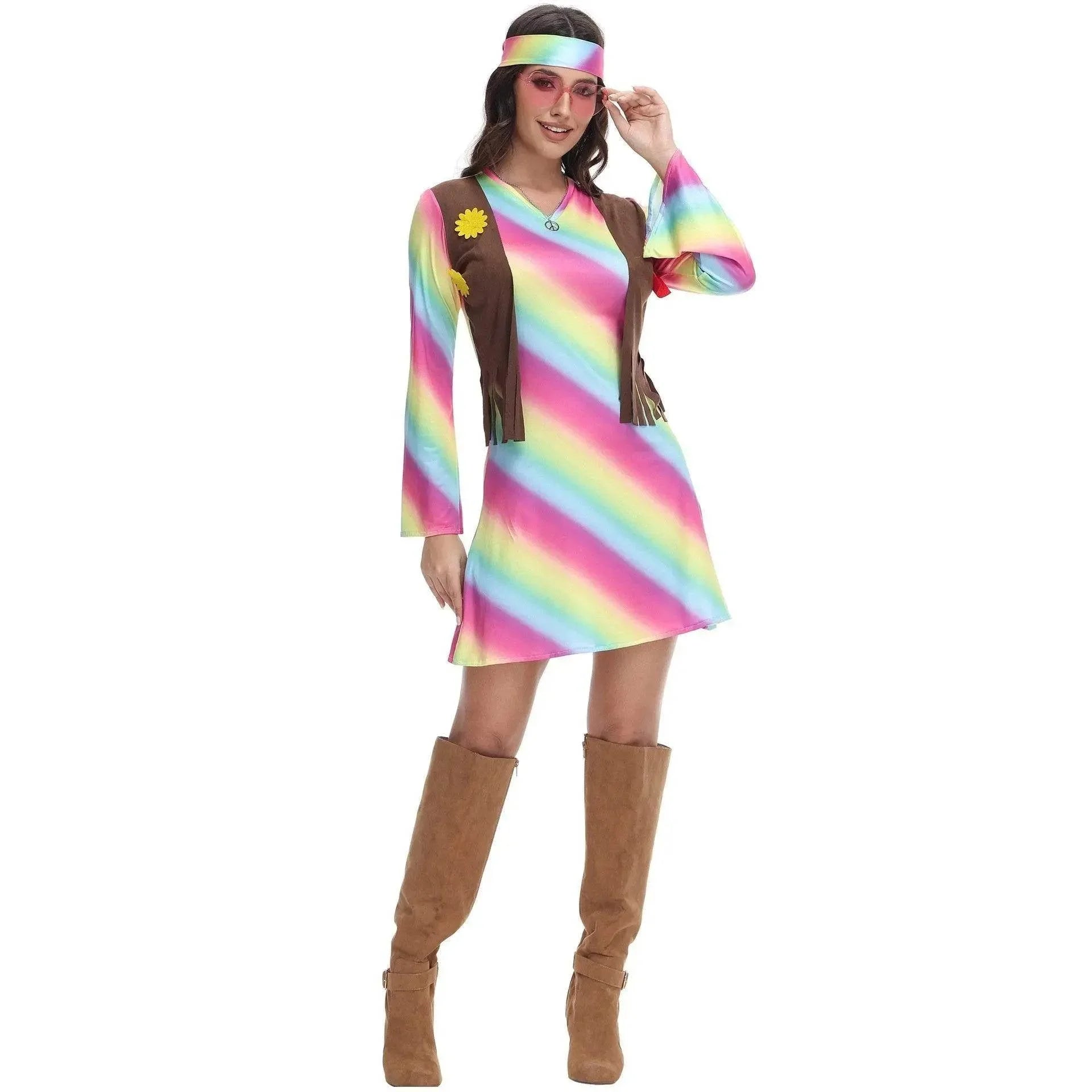 Retro Disco 80s Costumes Vintage Cosplay Halloween Outfit Fancy Dress - Azufun