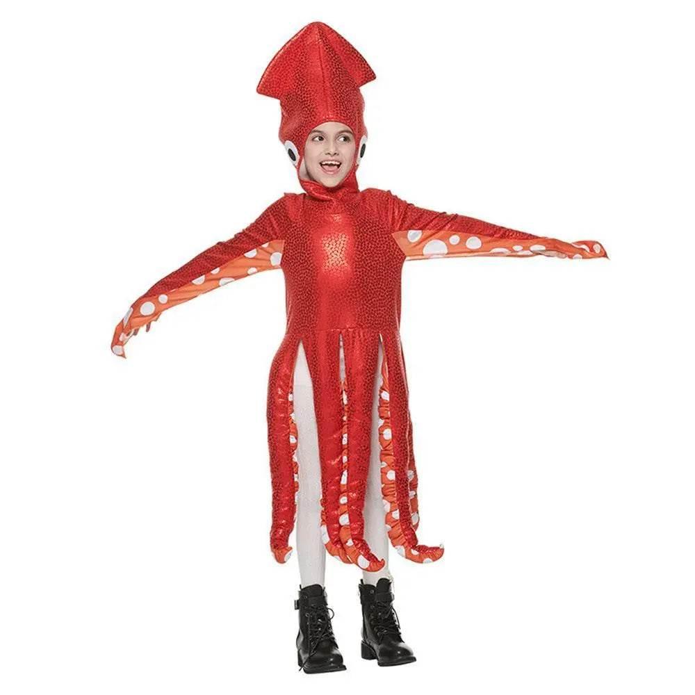 Squid Costume Red Leggings Jumpsuit Marine Life Cosplay Halloween Christmas School Party for Kids - Azufun