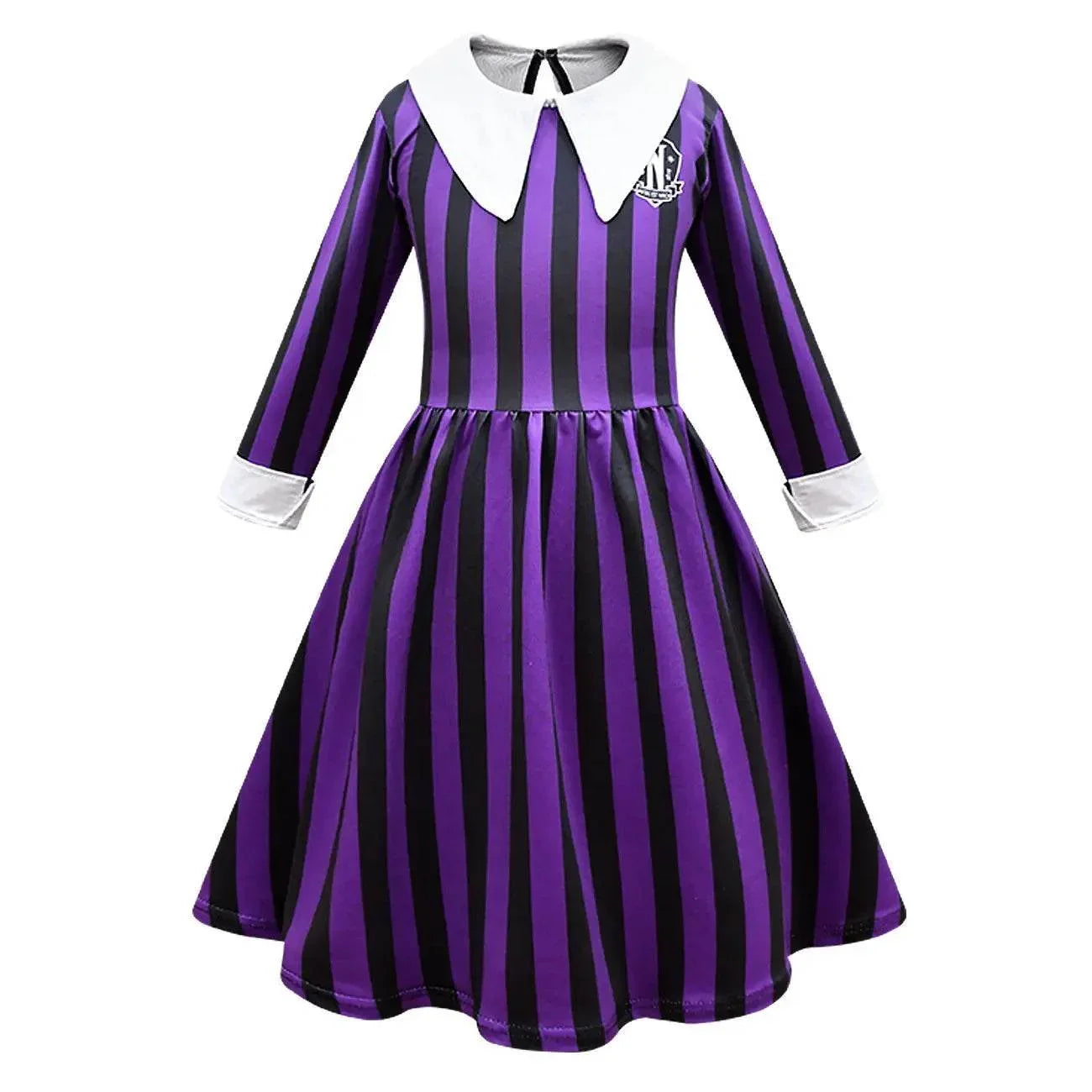 Wednesday Costume The Addams Family Cosplay Striped Dress For Kids - Azufun