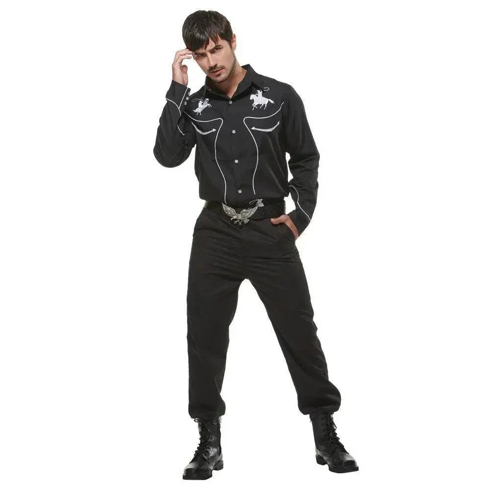 Western Cowboy Gunman Shirts Costume Cosplay Halloween Bar Party Drama wild west fancy dress For Men - Azufun