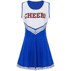 Women Cheerleader Costume Outfit With Poms Fancy Uniform Sports Dress - Azufun