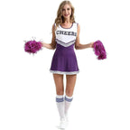 Women Cheerleader Costume Outfit With Poms Fancy Uniform Sports Dress - Azufun