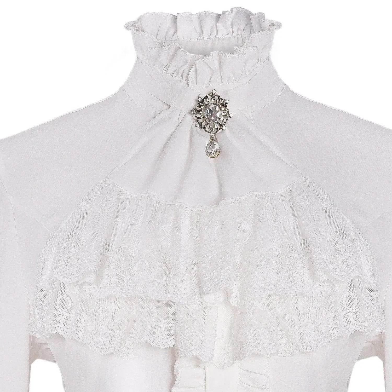 Women's Lolita Palace Retro Blouse Long Bell Sleeve Ruffled Shirt - Azufun