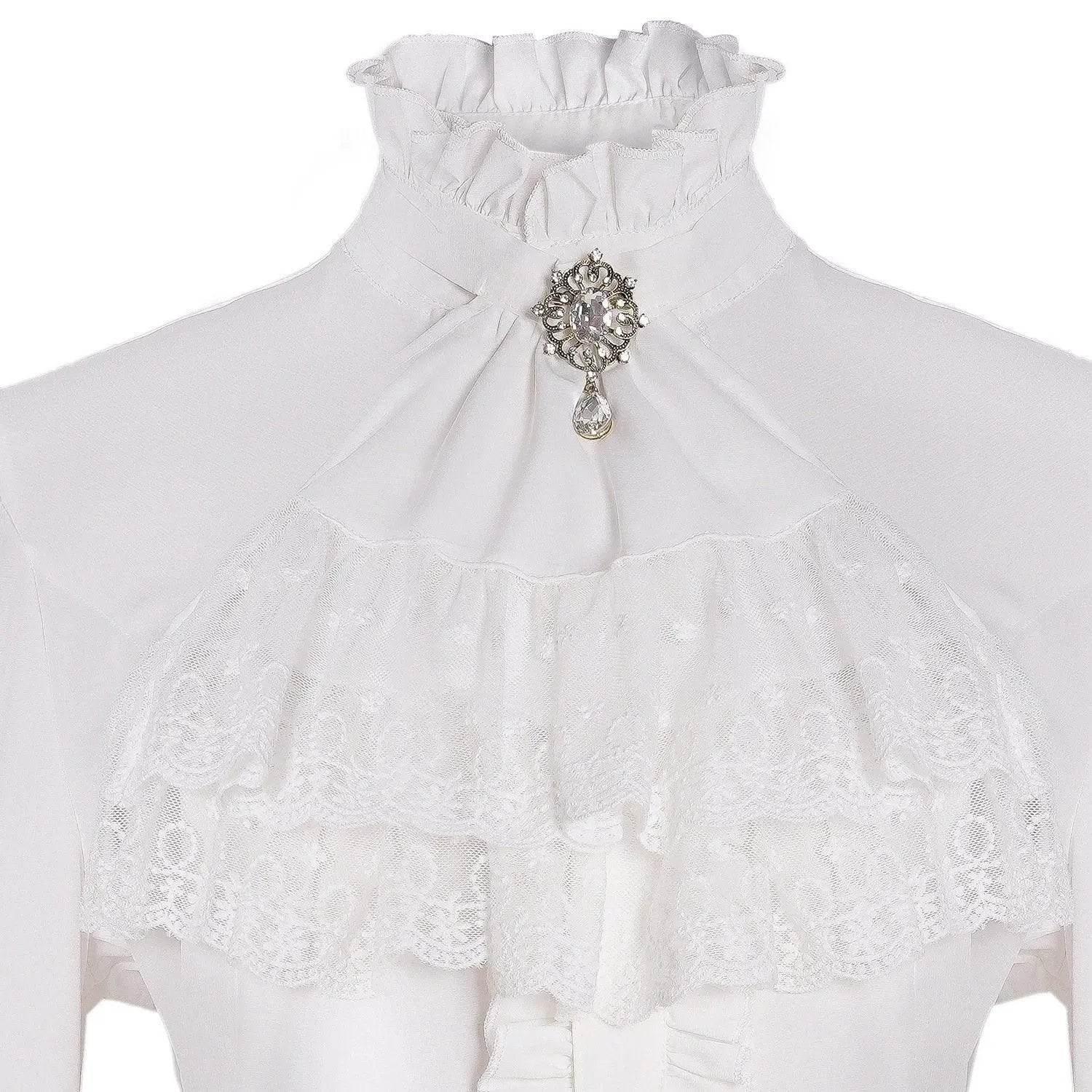 Women's Lolita Palace Retro Blouse Long Bell Sleeve Ruffled Shirt - Azufun
