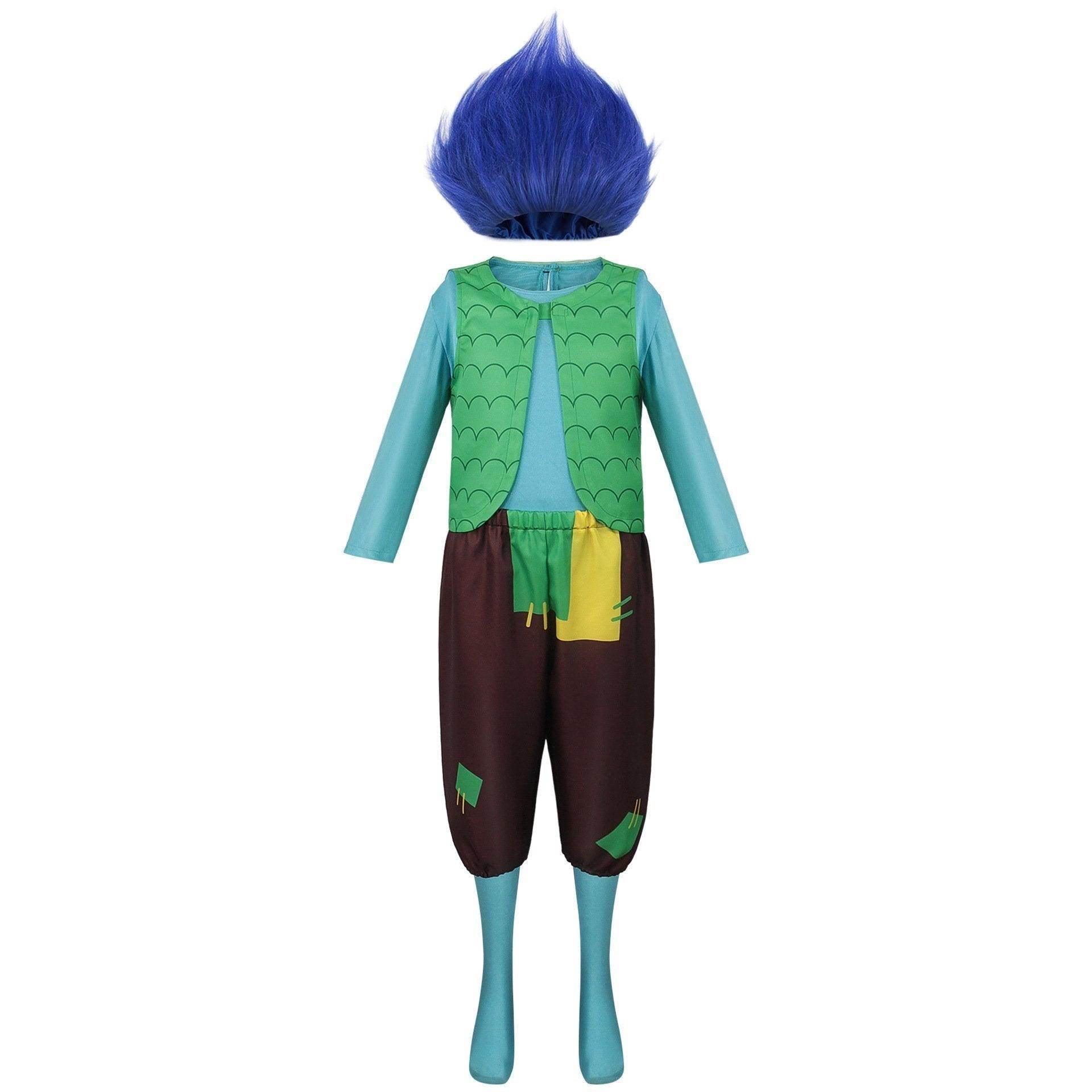 Girl Poppy Dress And Boy Branch Costume Wig Trolls 2 World Tour Cosplay For Kids Adult - Azufun