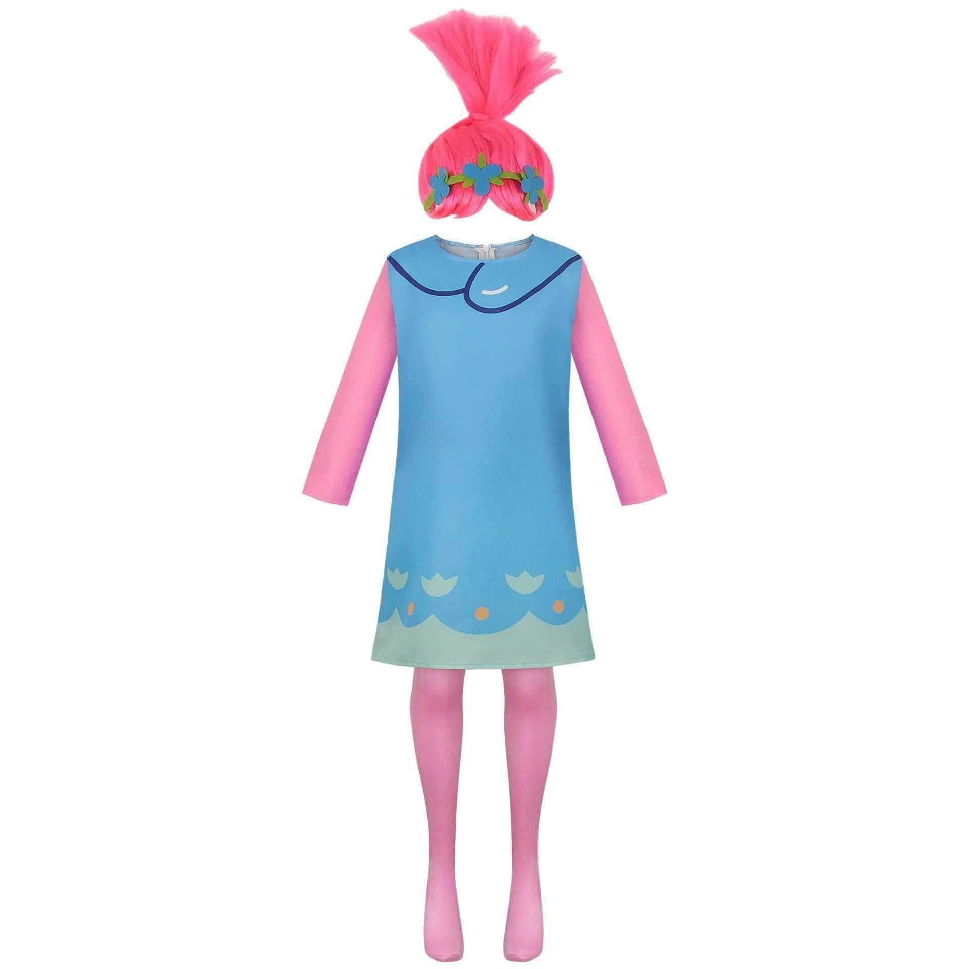 Girl Poppy Dress And Boy Branch Costume Wig Trolls 2 World Tour Cosplay For Kids Adult - Azufun