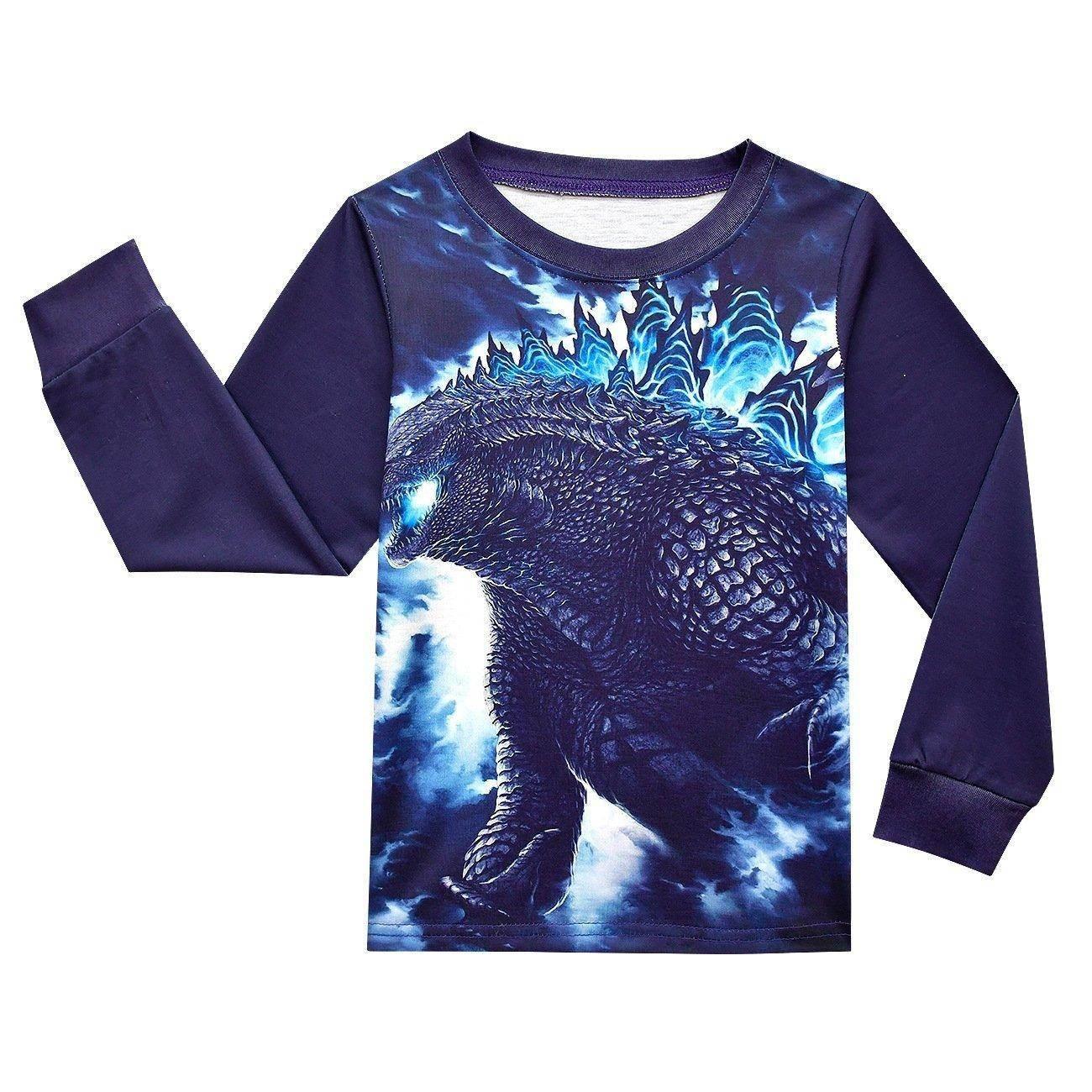 Godzilla Vs Kong Printed Two-piece Boy Long-sleeved Trousers Pajamas - Azufun