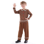 Gingerbread Costume Cosplay Christmas Brown Elves Split Suit Boys Halloween Party Outfits for Kids