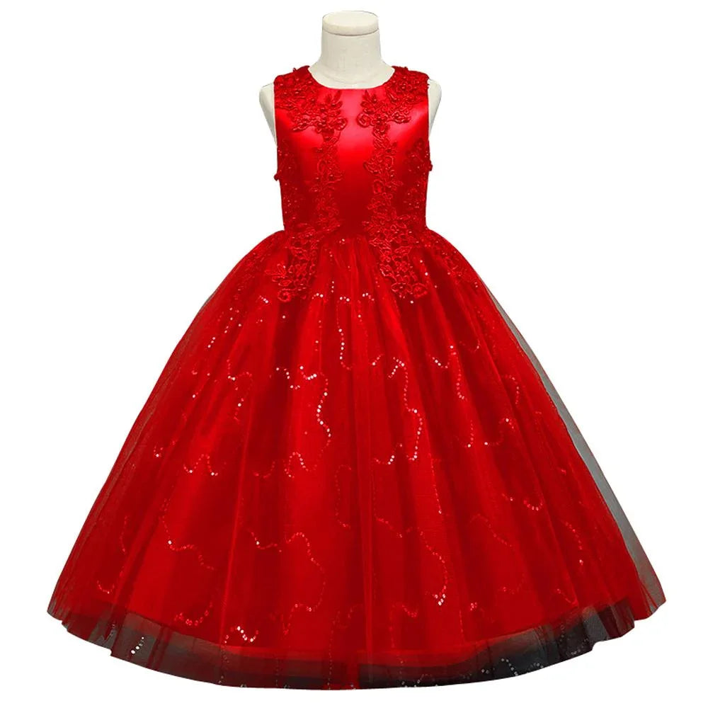 Kids Princess Evening Dresses Girls Long Tutu Sleeveless Mesh Dress