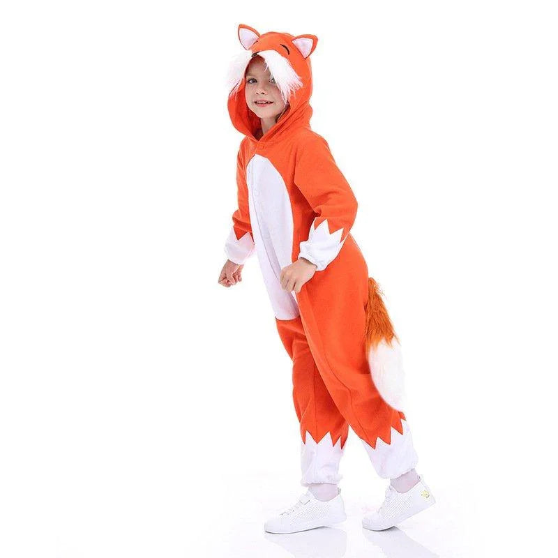 Christmas Costumes Kids Cartoon Fox Kigurumi Pajamas Hooded Jumpsuit