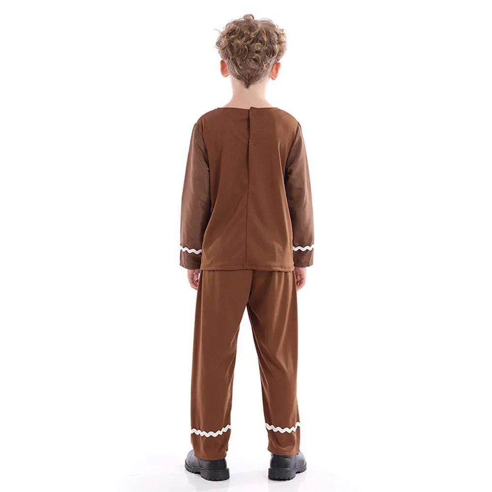Gingerbread Costume Cosplay Christmas Brown Elves Split Suit Boys Halloween Party Outfits for Kids